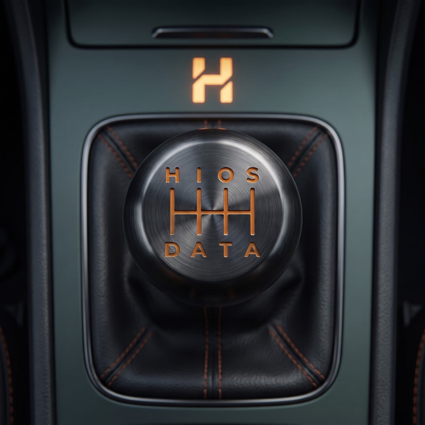 The HIOS gear knob, its gate marked H I O S over D A T A